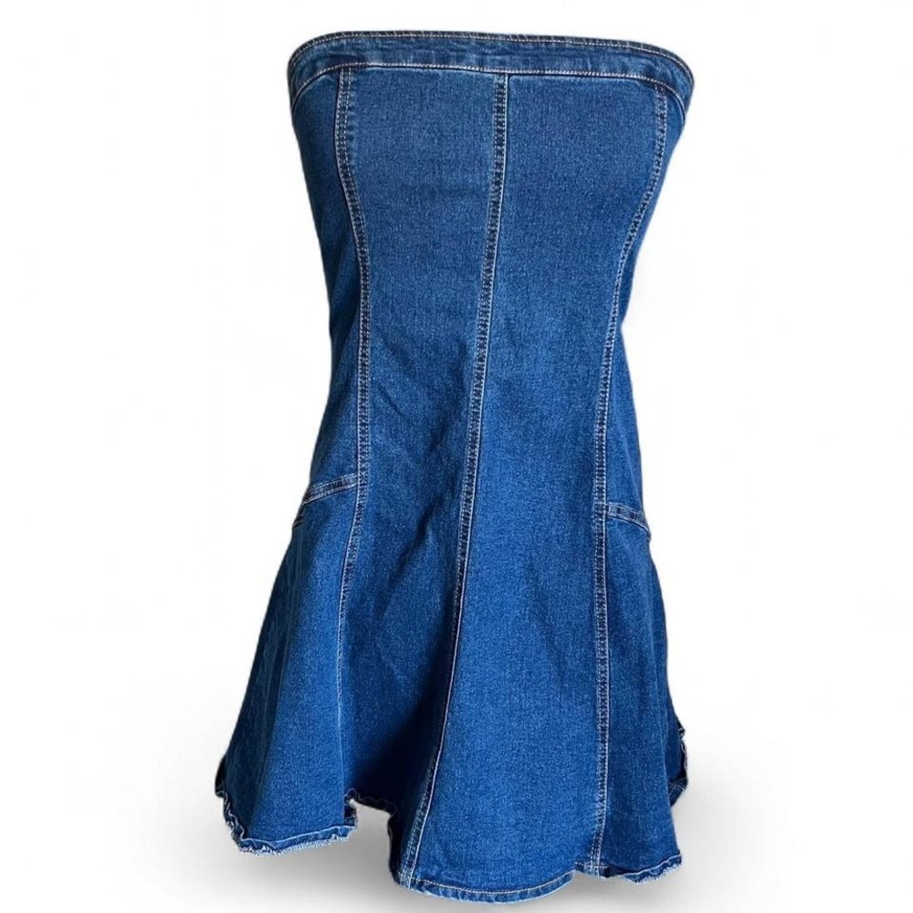 Daisy Y2K Strapless Denim Dress With Zip Back Fit and Flare Size Large‎